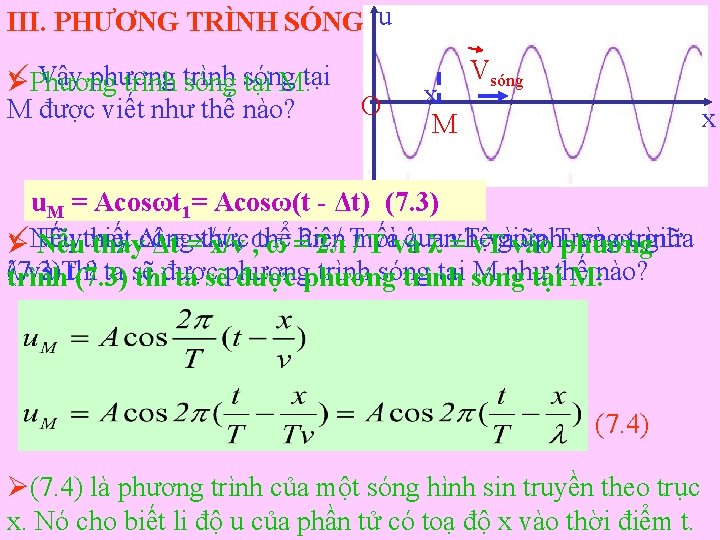 III. PHƯƠNG TRÌNH SÓNG u ü Vậy phương ØPhương trình sóng tại M: tại