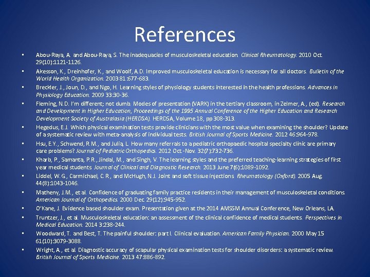 References • • • • Abou-Raya, A. and Abou-Raya, S. The inadequacies of musculoskeletal