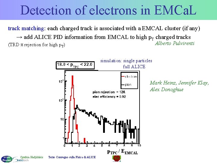 Detection of electrons in EMCa. L track matching: each charged track is associated with