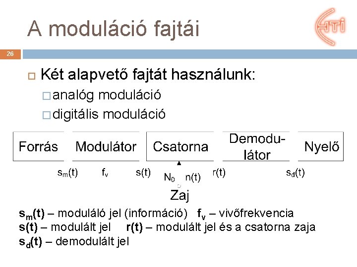 A moduláció fajtái 26 Két alapvető fajtát használunk: � analóg moduláció � digitális moduláció