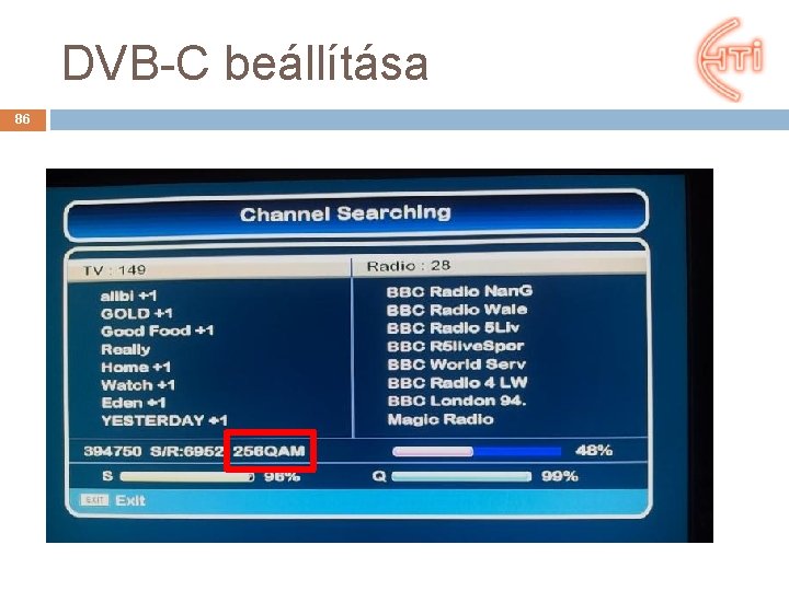 DVB-C beállítása 86 