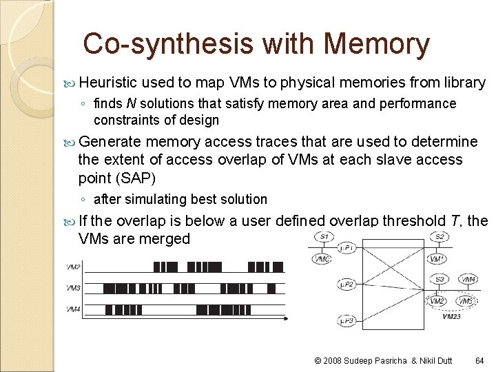 Co-synthesis with Memory Heuristic used to map VMs to physical memories from library ◦