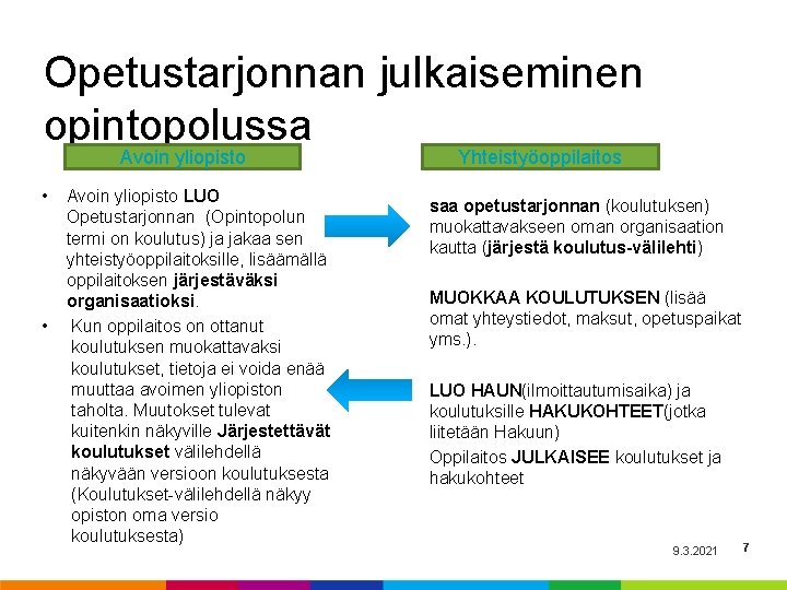 Opetustarjonnan julkaiseminen opintopolussa Avoin yliopisto • • Avoin yliopisto LUO Opetustarjonnan (Opintopolun termi on Opetustarjonnan julkaiseminen opintopolussa Avoin yliopisto • • Avoin yliopisto LUO Opetustarjonnan (Opintopolun termi on