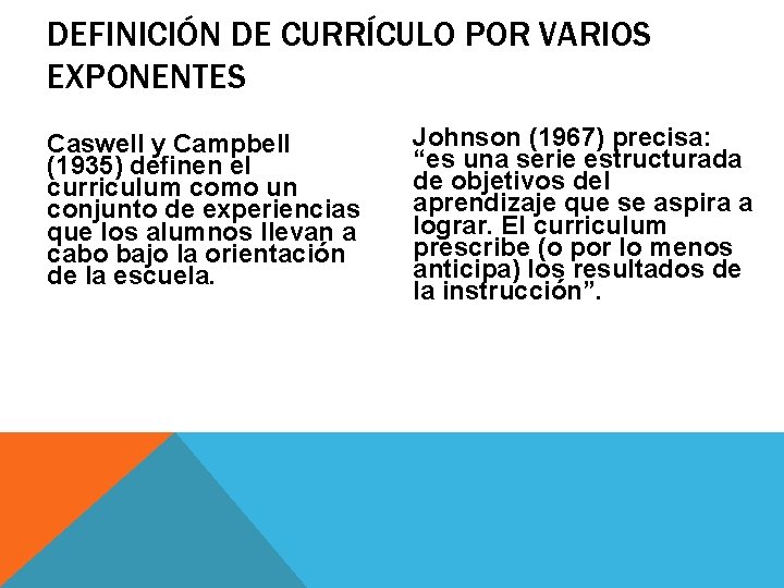 DEFINICIÓN DE CURRÍCULO POR VARIOS EXPONENTES Caswell y Campbell (1935) definen el curriculum como