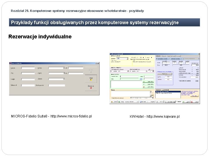 Rozdział 29. Komputerowe systemy rezerwacyjne stosowane w hotelarstwie - przykłady Przykłady funkcji obsługiwanych przez
