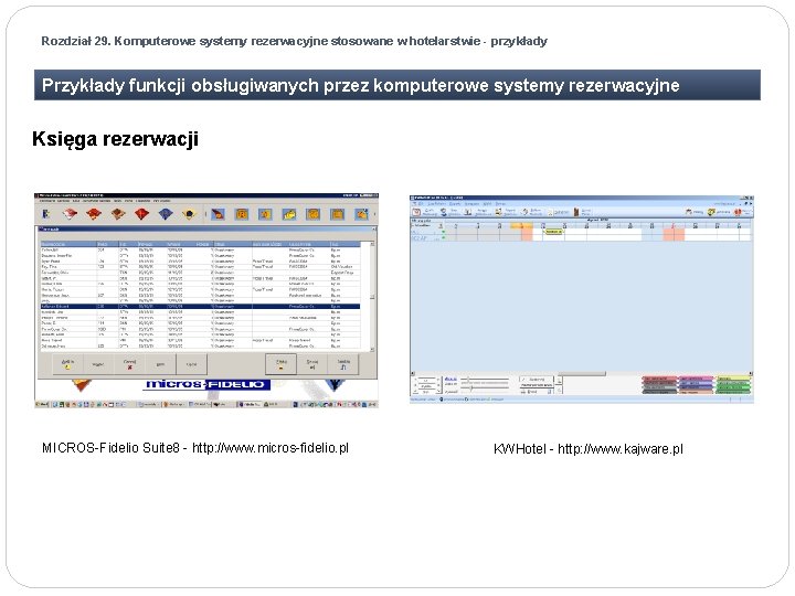 Rozdział 29. Komputerowe systemy rezerwacyjne stosowane w hotelarstwie - przykłady Przykłady funkcji obsługiwanych przez