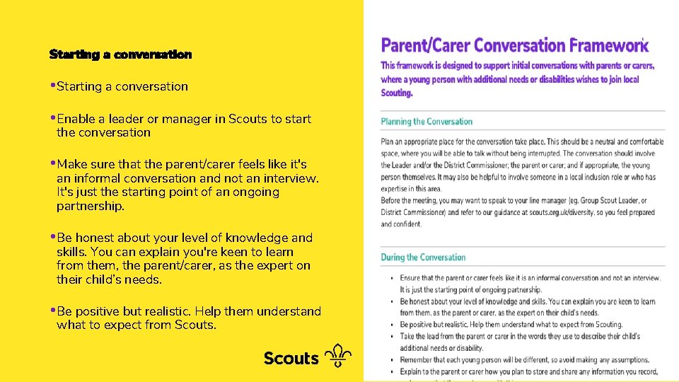 Starting a conversation • Starting a conversation • Enable a leader or manager in