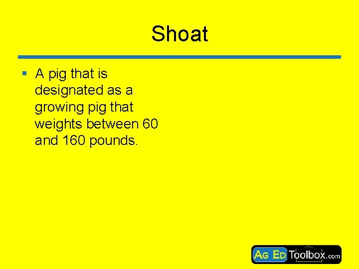 Shoat § A pig that is designated as a growing pig that weights between