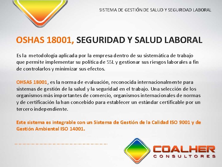 SISTEMA DE GESTIÓN DE SALUD Y SEGURIDAD LABORAL OSHAS 18001, SEGURIDAD Y SALUD LABORAL