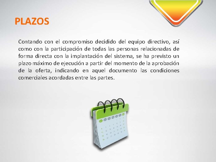 PLAZOS Contando con el compromiso decidido del equipo directivo, así como con la participación