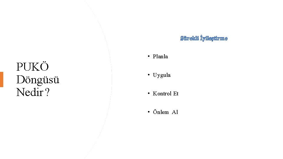 Sürekli İyileştirme • Planla PUKÖ Döngüsü Nedir ? • Uygula • Kontrol Et •