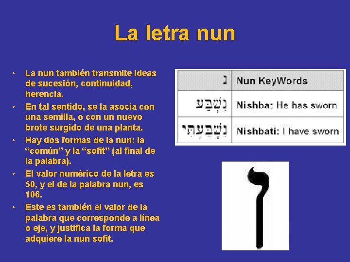 La letra nun • • • La nun también transmite ideas de sucesión, continuidad,