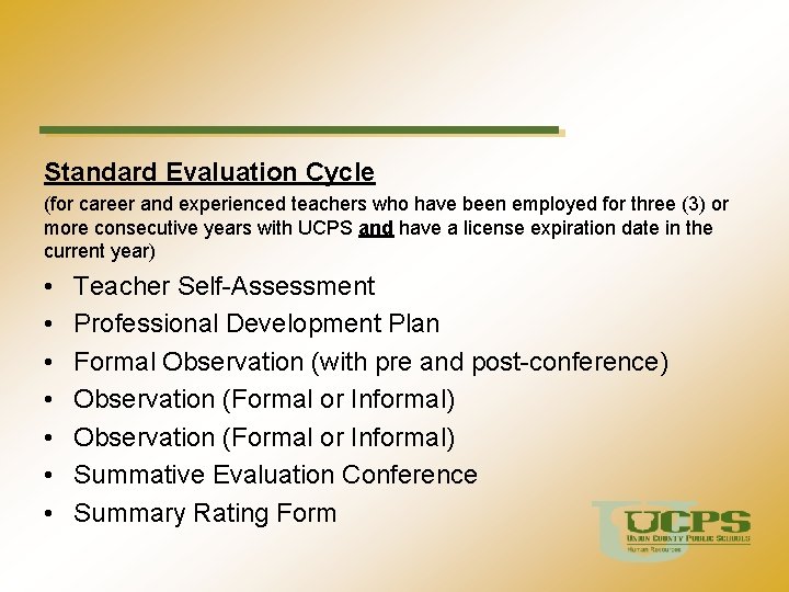 Standard Evaluation Cycle (for career and experienced teachers who have been employed for three
