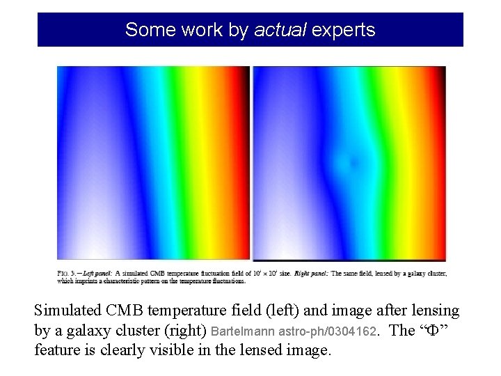 Some work by actual experts Simulated CMB temperature field (left) and image after lensing
