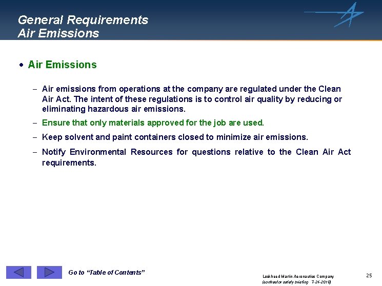 General Requirements Air Emissions · Air Emissions - Air emissions from operations at the