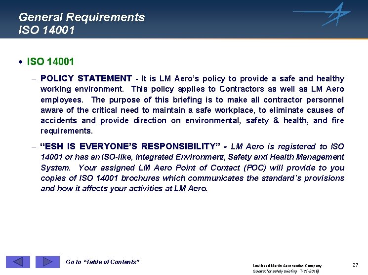 General Requirements ISO 14001 · ISO 14001 - POLICY STATEMENT - It is LM