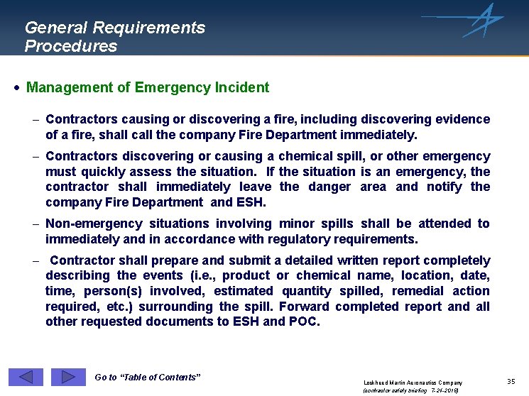 General Requirements Procedures · Management of Emergency Incident - Contractors causing or discovering a