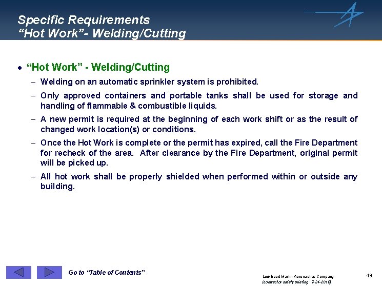 Specific Requirements “Hot Work”- Welding/Cutting · “Hot Work” - Welding/Cutting - Welding on an