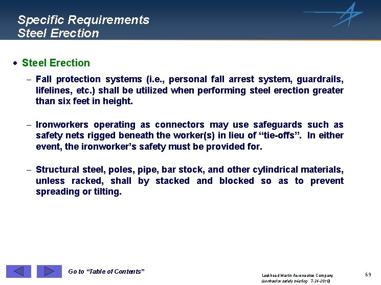 Specific Requirements Steel Erection · Steel Erection - Fall protection systems (i. e. ,