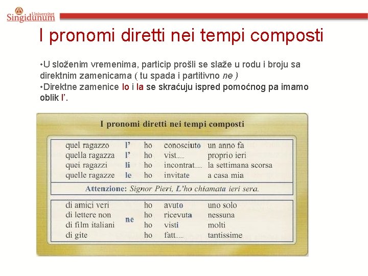 I pronomi diretti nei tempi composti • U složenim vremenima, particip prošli se slaže