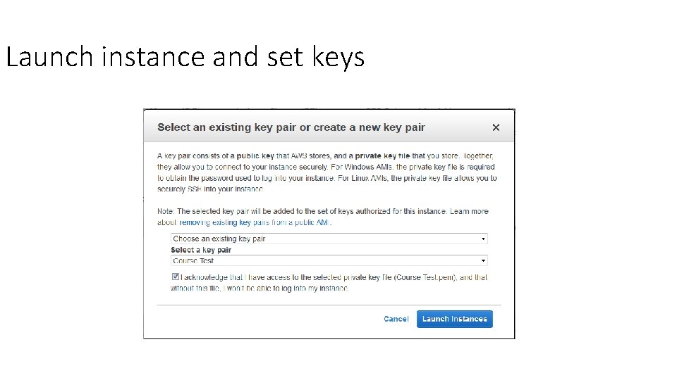 Launch instance and set keys 