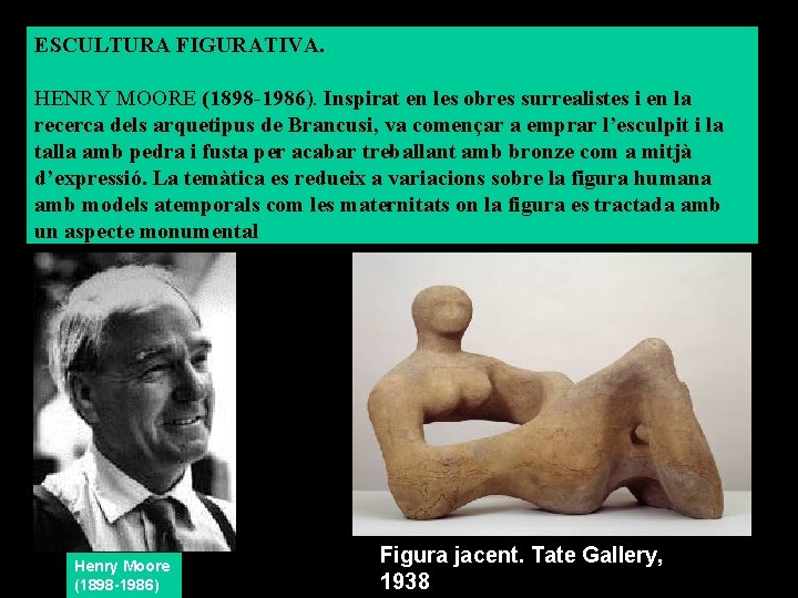 ESCULTURA FIGURATIVA. HENRY MOORE (1898 -1986). Inspirat en les obres surrealistes i en la