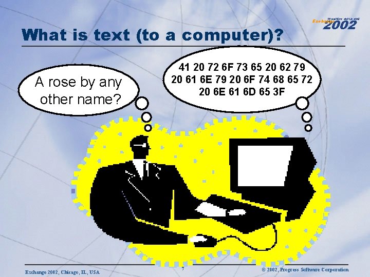 2002 PROGRESS WORLDWIDE What is text (to a computer)? A rose by any other