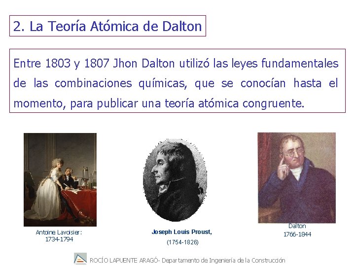 2. La Teoría Atómica de Dalton Entre 1803 y 1807 Jhon Dalton utilizó las