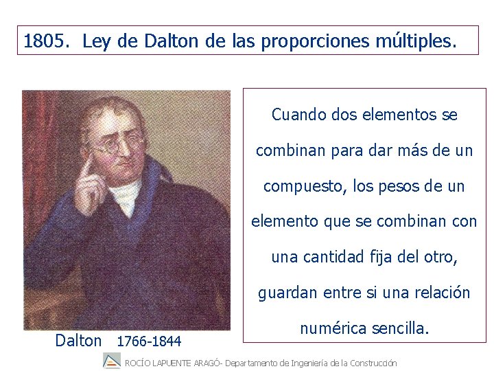 1805. Ley de Dalton de las proporciones múltiples. Cuando dos elementos se combinan para