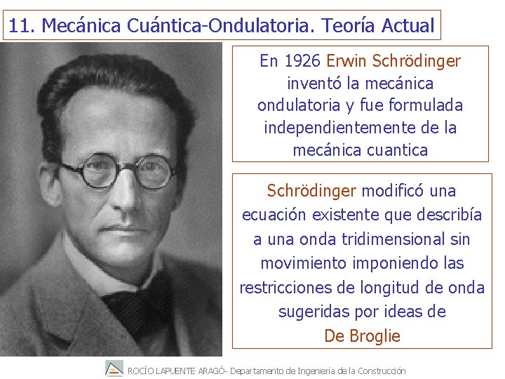 11. Mecánica Cuántica-Ondulatoria. Teoría Actual En 1926 Erwin Schrödinger inventó la mecánica ondulatoria y
