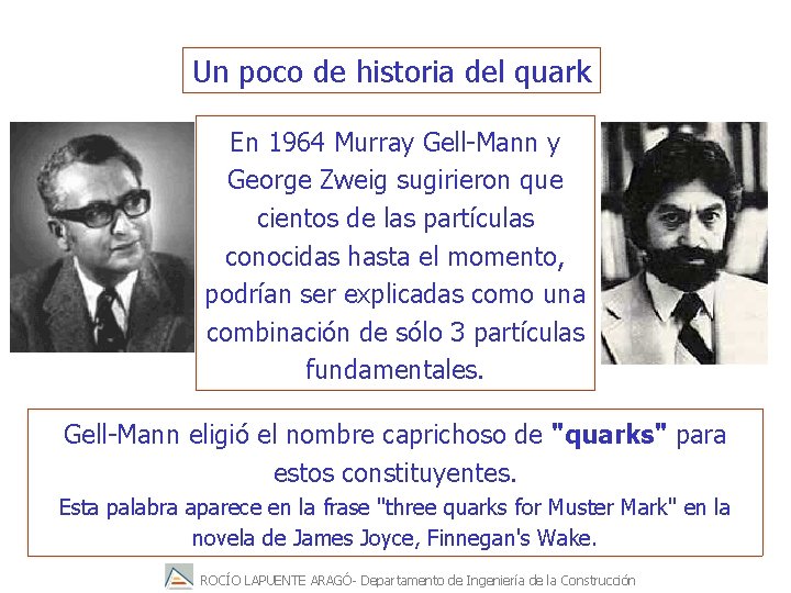 Un poco de historia del quark En 1964 Murray Gell-Mann y George Zweig sugirieron