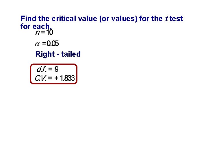Find the critical value (or values) for the t test for each. Right -