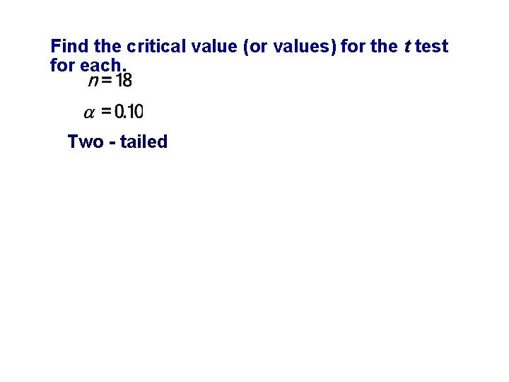 Find the critical value (or values) for the t test for each. Two -