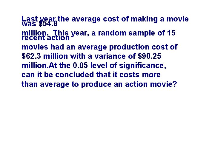 Last year the average cost of making a movie was $54. 8 million. This