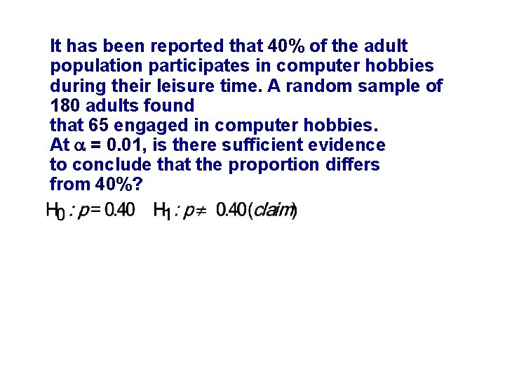 It has been reported that 40% of the adult population participates in computer hobbies