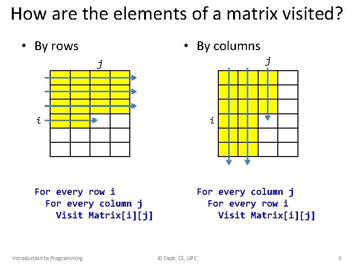 How are the elements of a matrix visited? • By rows • By columns