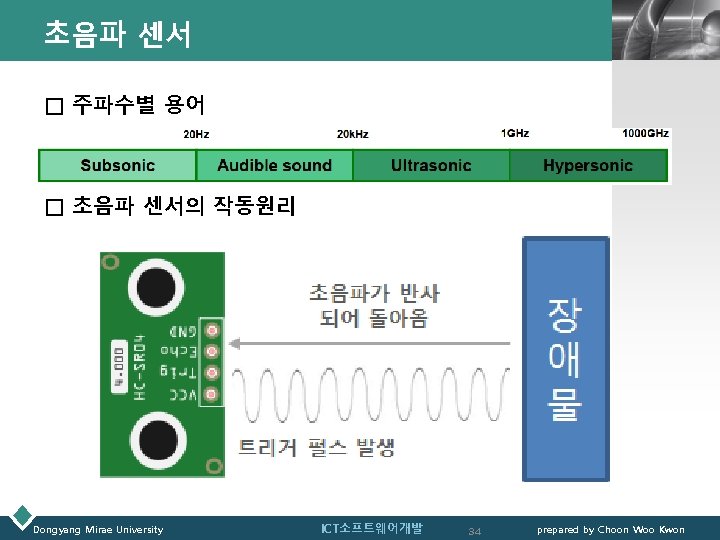 초음파 센서 LOGO □ 주파수별 용어 □ 초음파 센서의 작동원리 Dongyang Mirae University ICT소프트웨어개발