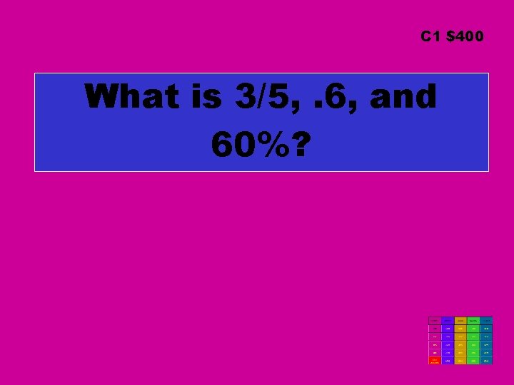 C 1 $400 What is 3/5, . 6, and 60%? 