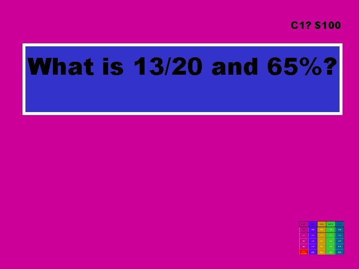 C 1? $100 What is 13/20 and 65%? 