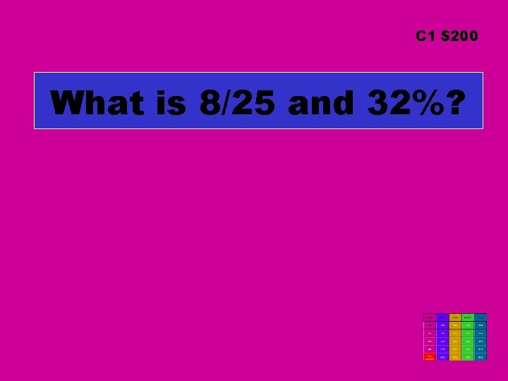 C 1 $200 What is 8/25 and 32%? 