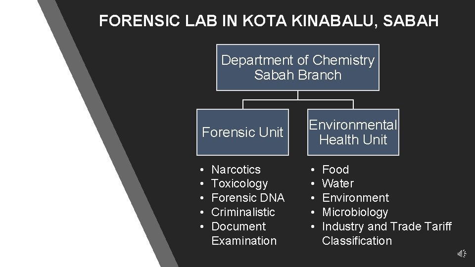 FORENSIC LAB IN KOTA KINABALU, SABAH Department of Chemistry Sabah Branch Forensic Unit Environmental