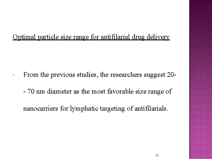 Optimal particle size range for antifilarial drug delivery From the previous studies, the researchers