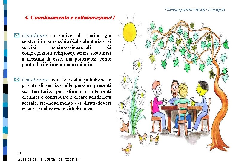 Caritas parrocchiale: i compiti 4. Coordinamento e collaborazione1 * Coordinare iniziative di carità già Caritas parrocchiale: i compiti 4. Coordinamento e collaborazione1 * Coordinare iniziative di carità già