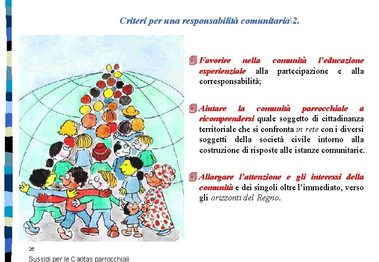 Criteri per una responsabilità comunitaria2. 4 Favorire nella comunità l’educazione esperienziale alla partecipazione e Criteri per una responsabilità comunitaria2. 4 Favorire nella comunità l’educazione esperienziale alla partecipazione e