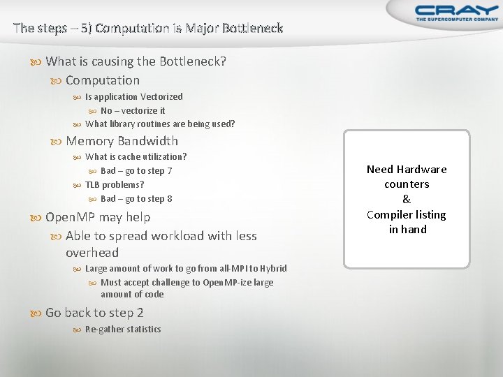 The steps – 5) Computation is Major Bottleneck What is causing the Bottleneck? Computation