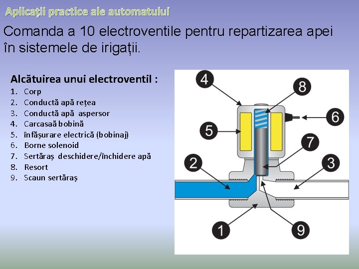 Aplicații practice ale automatului Comanda a 10 electroventile pentru repartizarea apei în sistemele de