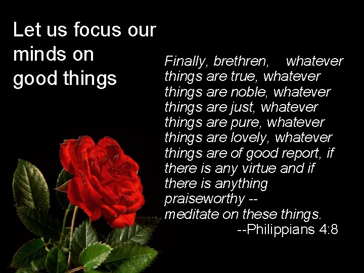 Let us focus our minds on good things Finally, brethren, whatever things are true,