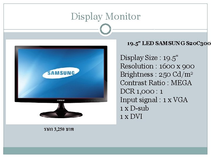 Display Monitor 19. 5" LED SAMSUNG S 20 C 300 B Display Size :