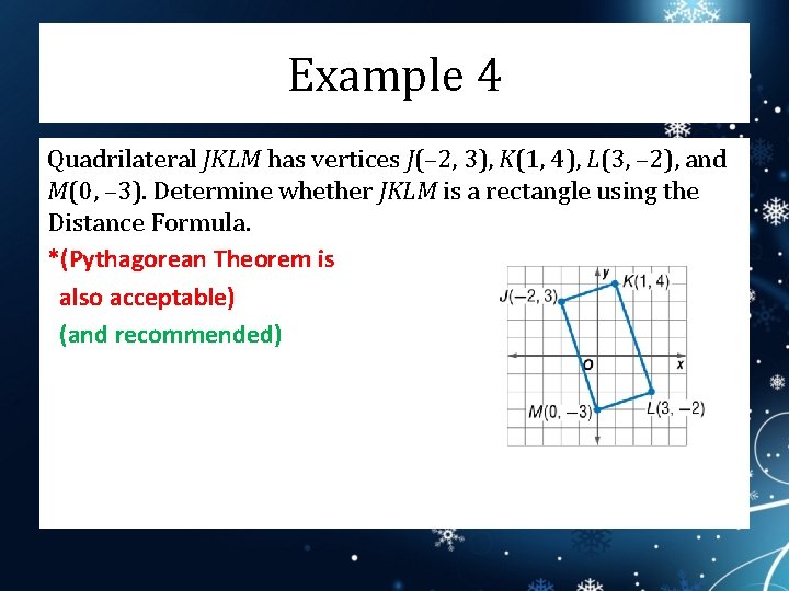 Example 4 Quadrilateral JKLM has vertices J(– 2, 3), K(1, 4), L(3, – 2),