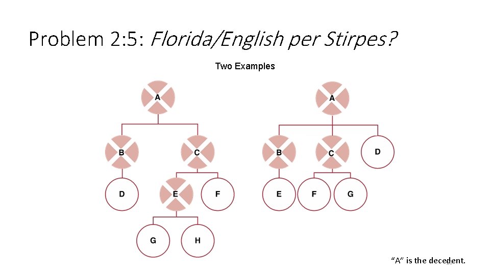 Problem 2: 5: Florida/English per Stirpes? Two Examples “A” is the decedent. 16 